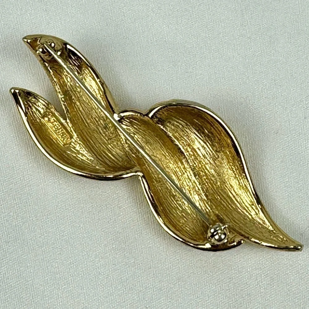Monet Brooch Pin Vintage Signed Brushed Gold Color Costume Jewelry